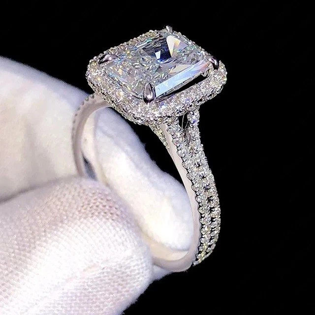 IGI 4 Ct Radiant F-VS1 Lab Grown Diamond Women Wedding Halo Ring 14K White Gold