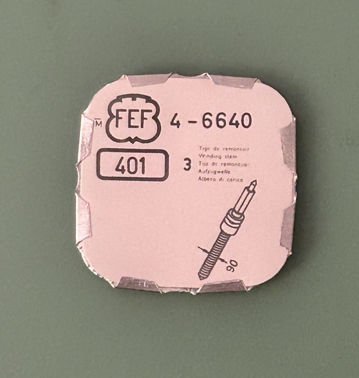 FEF – Cal. 4-6640 – Winding Stem – Part 401 – .9 mm – Tap 10 – 15 mm long – NOS