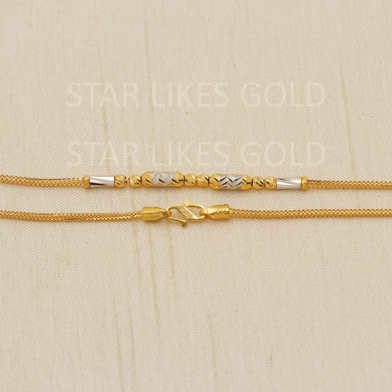 22K Yellow Gold Two Tone Mangalsutra Necklace 17″ 9.91g Mesh Tassel Pendant 916