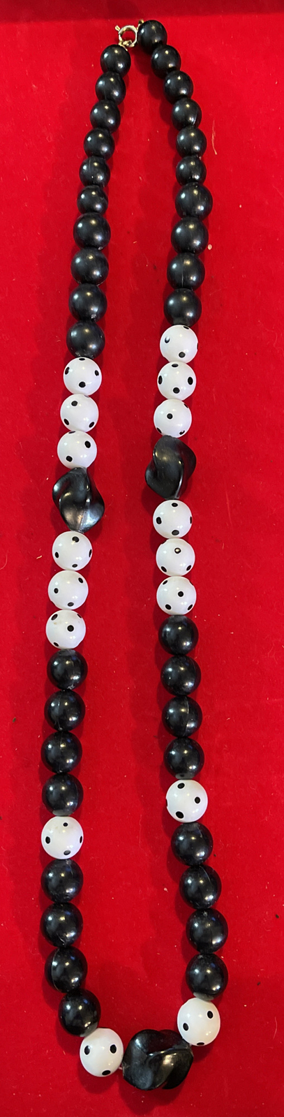 Black and White Beaded Necklace – Unique Design – Approx 24″