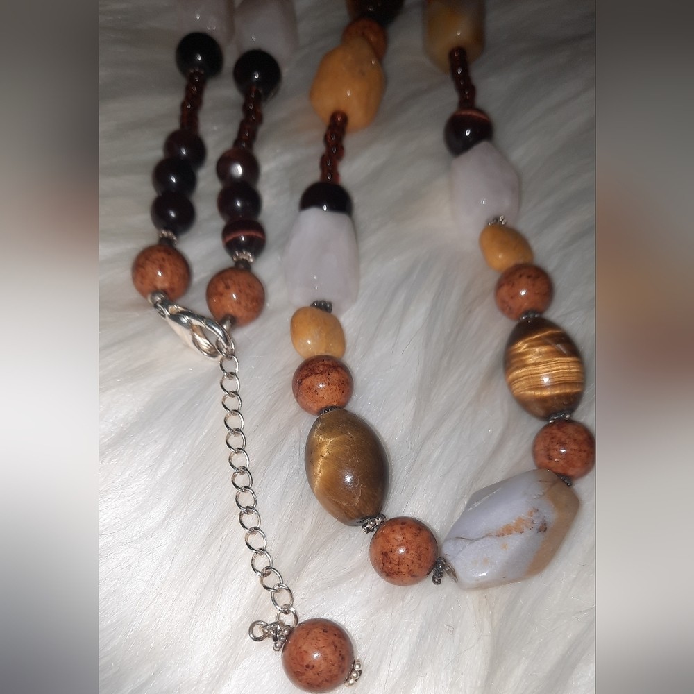 925 Sterling gem necklace Silver clasp Agate, Jasper, Onyx Southwestern Chunky