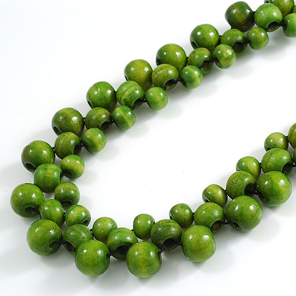 Long Lime Green Cluster Wood Beaded Necklace – 82cm Long