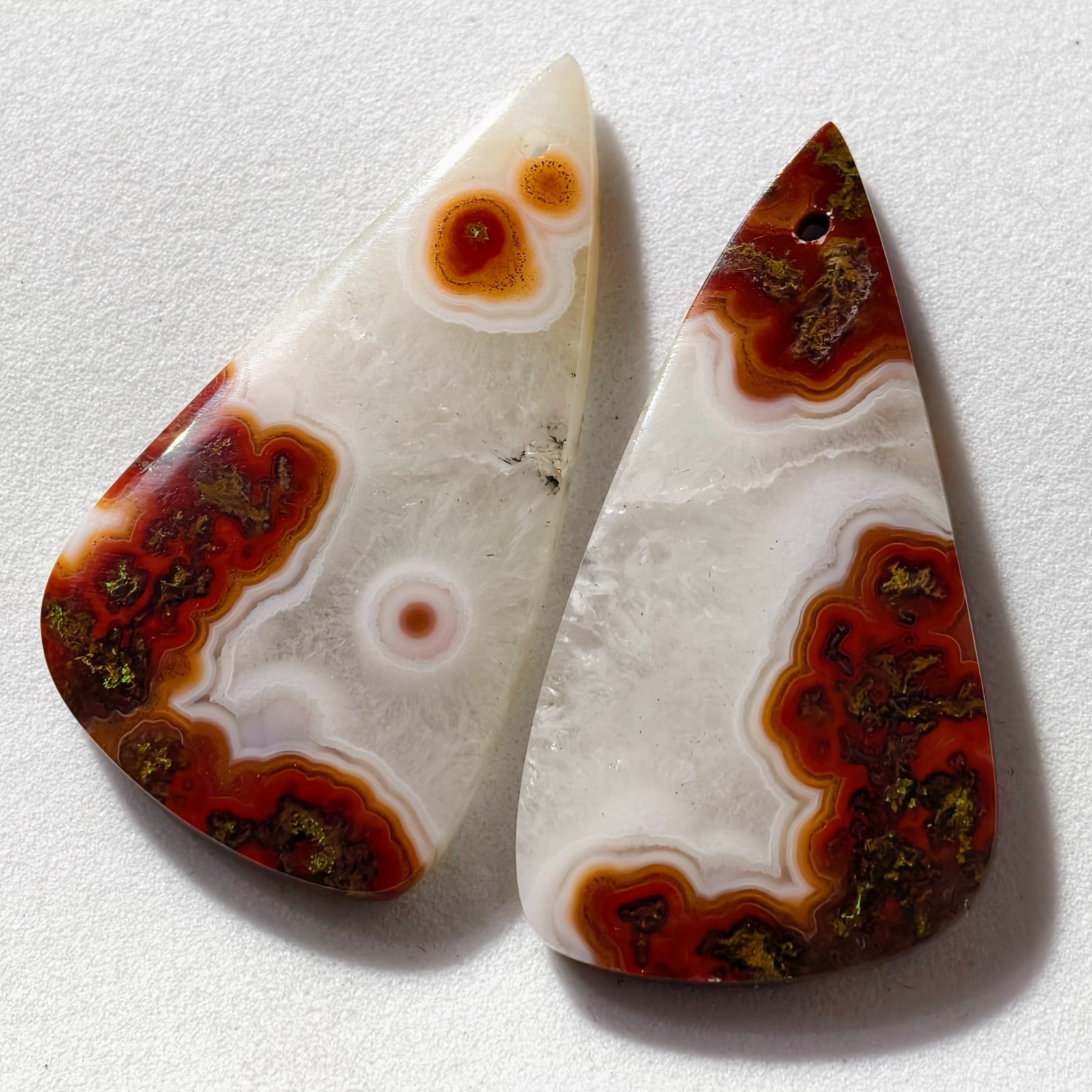 53 Cts Natural Seam Agate Drilled Match Pair Cabochon Gemstone 37.4 X 20.2 MM