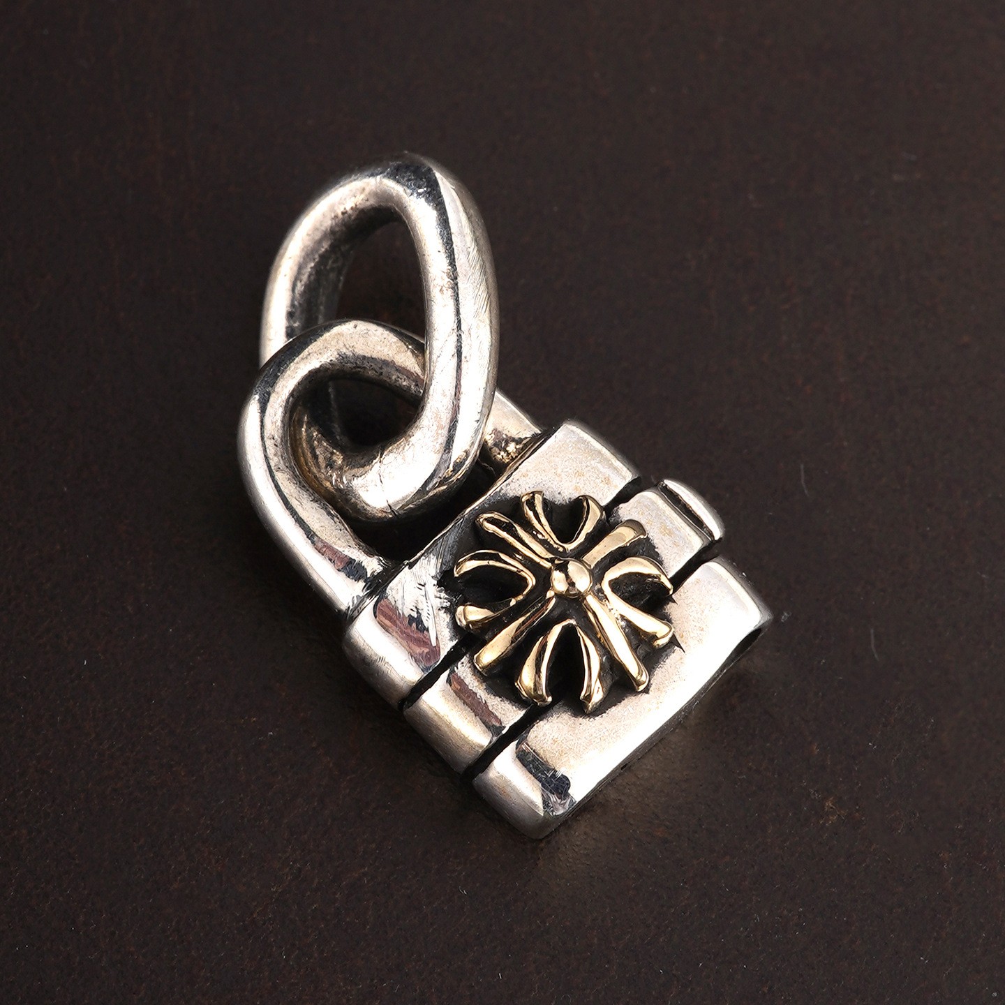 Handmade Artisan Gothic Padlock S925 Sterling Silver Floral Cross Amulet Pendant