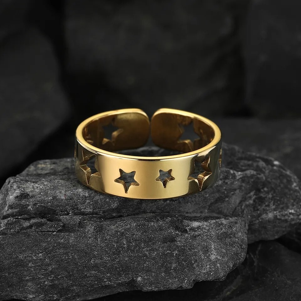 New Stainless Steel Adjustable Open Rings Silver Plated Star Shape Unisex Ring