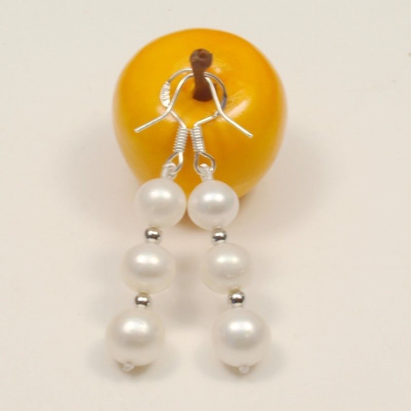 Beautiful AA 6-7-8mm White Round Akoya Pearl 925 Sterling Silver Earrings