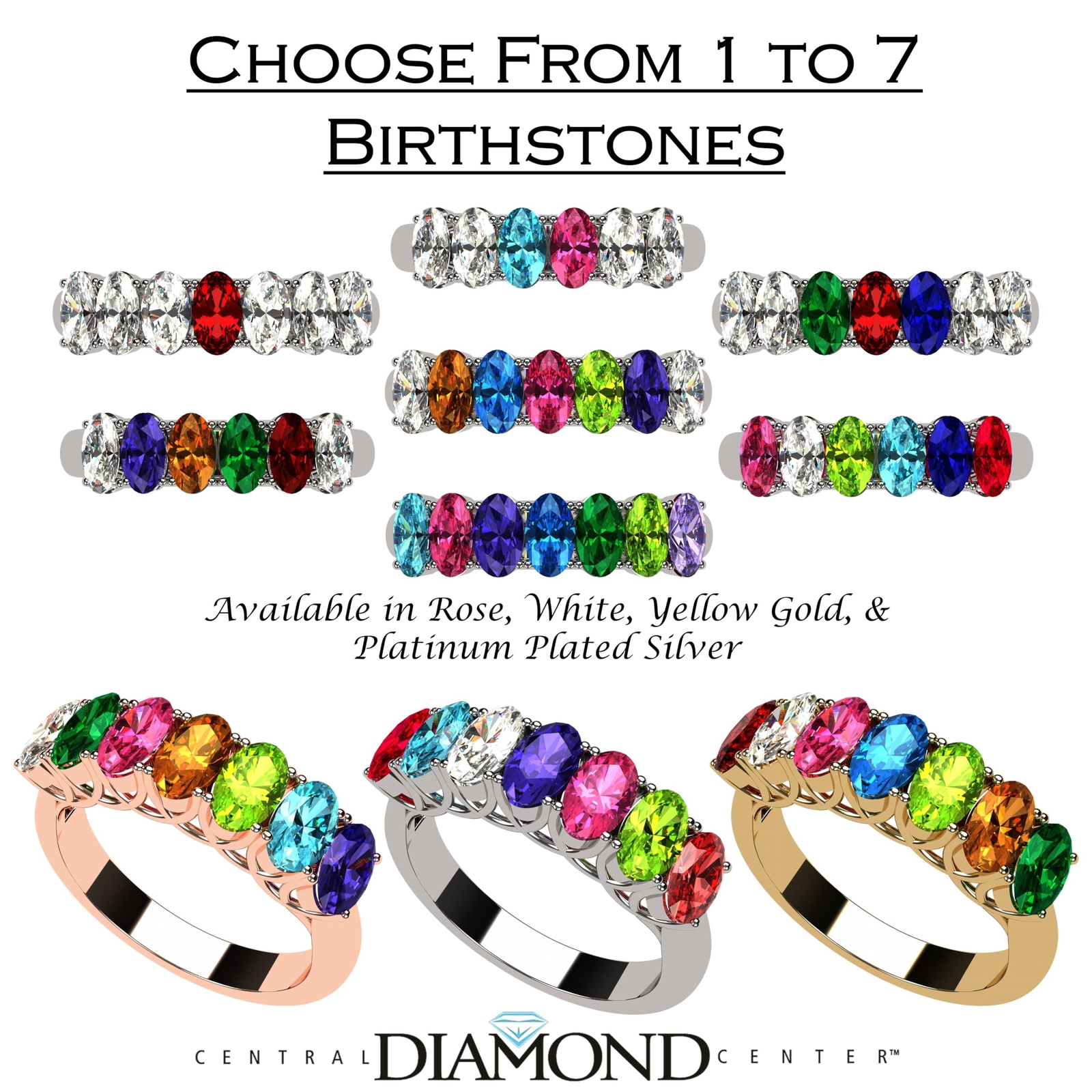 Oval Lucita Mothers Ring 1-7 Simulated Birthstones Silver, 10K or 14K Gold