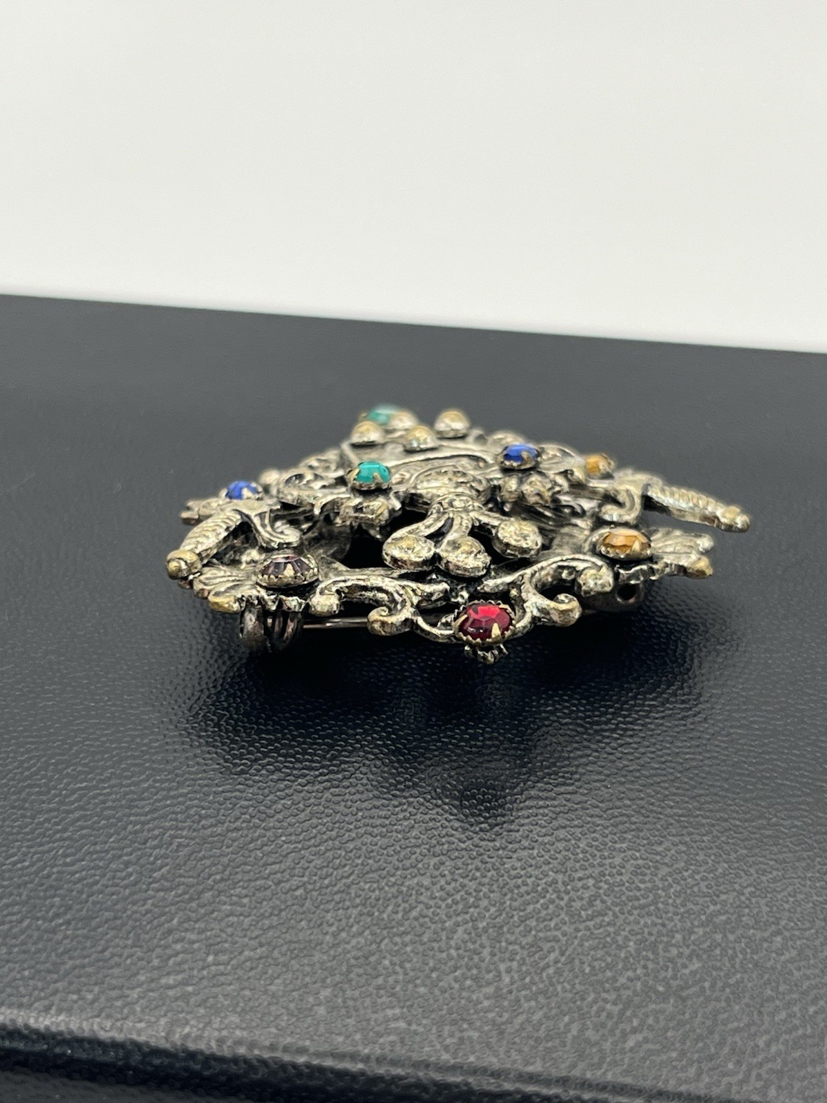 Coat of Arms Family Crest Colored Rhinestone CZECH SLOVAKIA Vintage Brooch pin