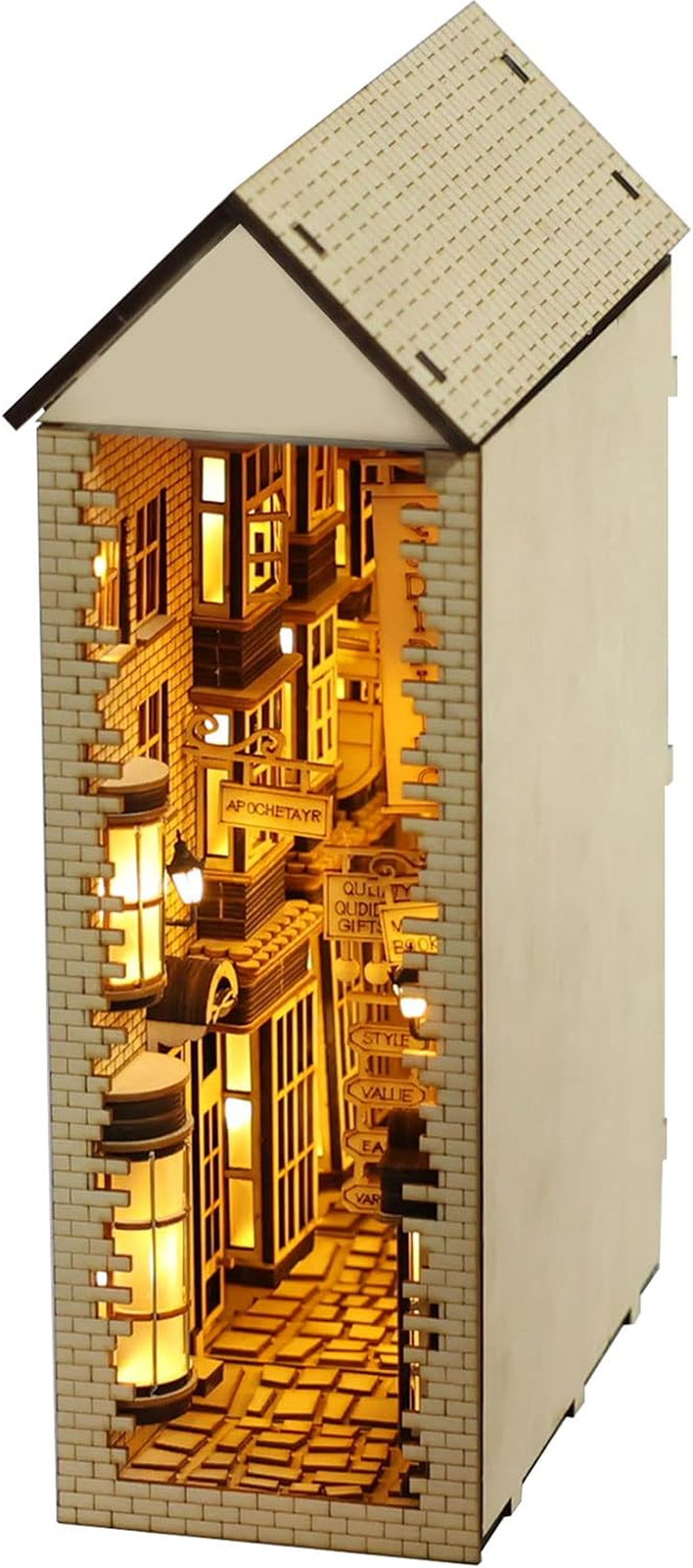 Wizard-Themed Book Nook Kit, Enchanted Street Wooden Bookshelf Insert, DIY Hand-