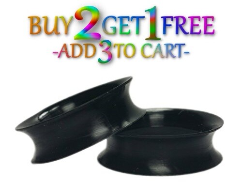 Pair 8g-40mm BLACK SILICONE EARSKIN TUNNELS Double Flare Gauges Thin Flesh 1019
