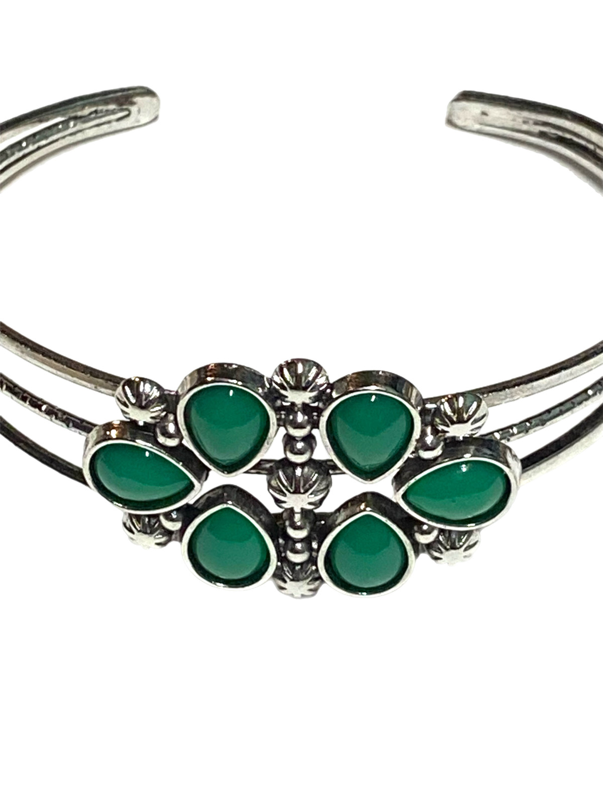 Paparazzi Taj Mahal Meadow Green Cuff Bracelet Bangle Silver Tone 7” Fashion EUC