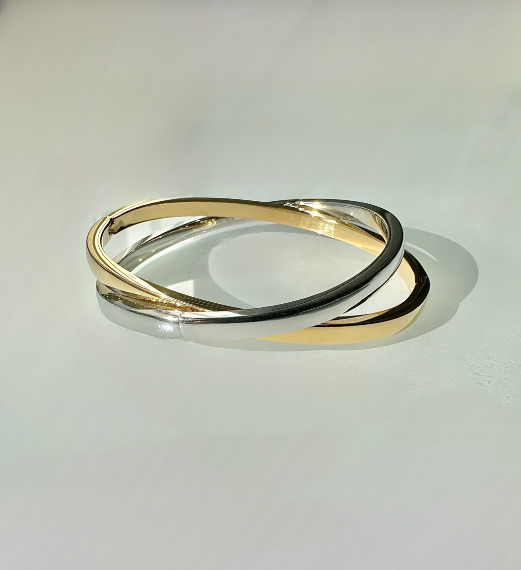 Pack of 2 -(1 Silver + 1 gold) Stainless Steel Plain Tarnish-Free Bangle Size 7