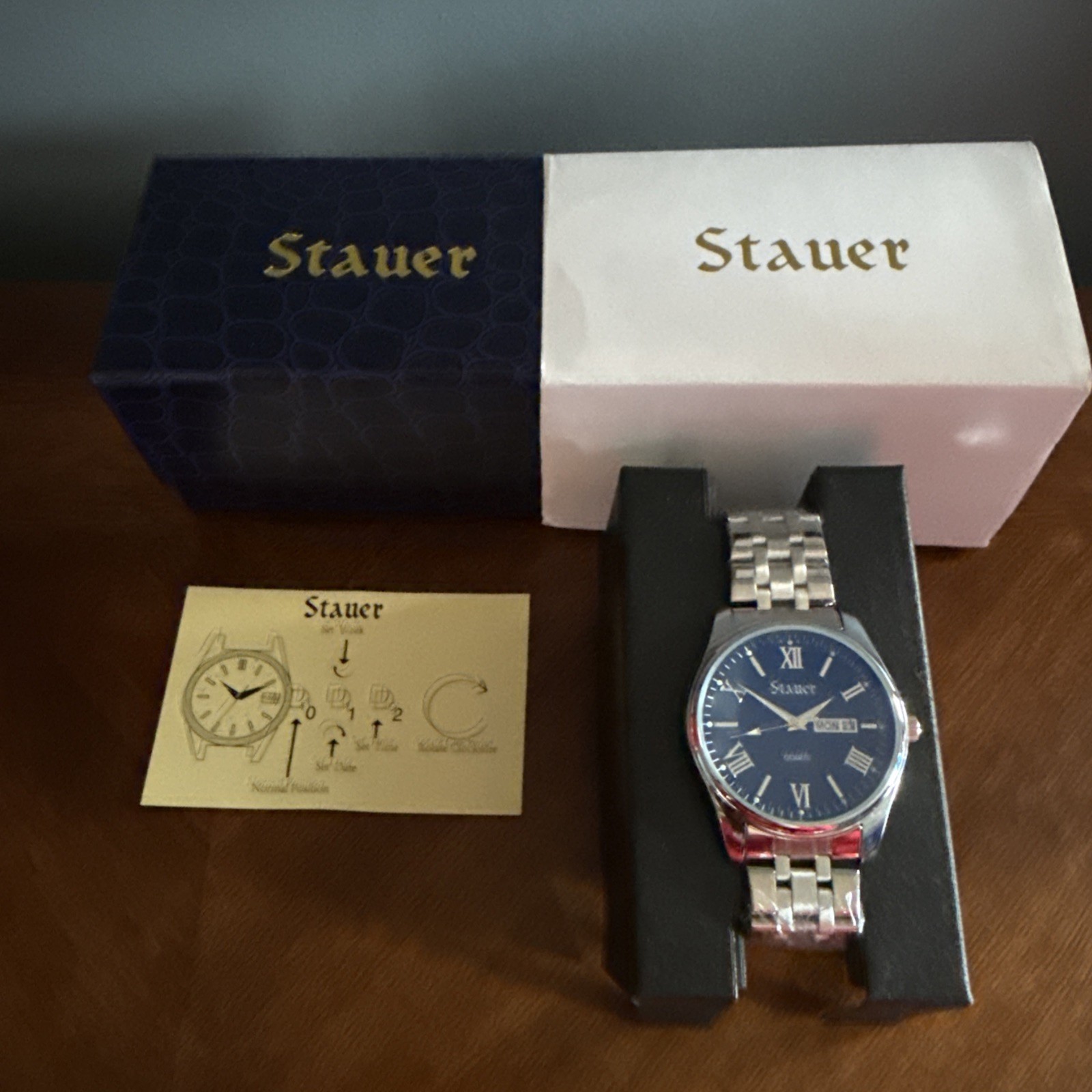 Vintage STAUER 35713 Blue Face Mens Watch