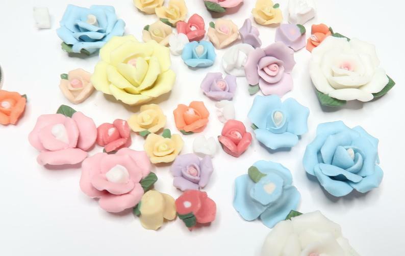 Porcelain Flowers Lot Mix Color Size Flatback DIY 8-26 mm 30 pcs Capodimont​e