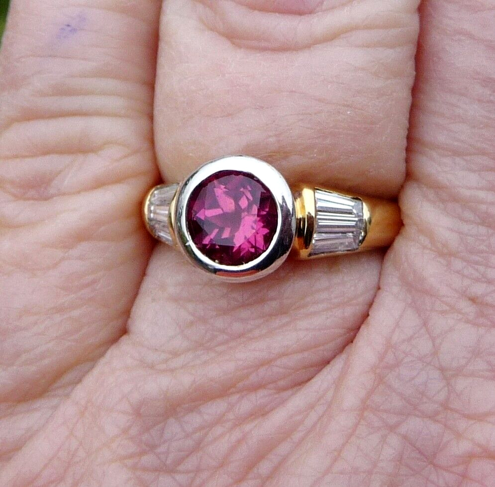 Ring 750 yellow gold 1.28ct pink tourmaline 0.60ct diamonds size 55/17.5 mm rubellite