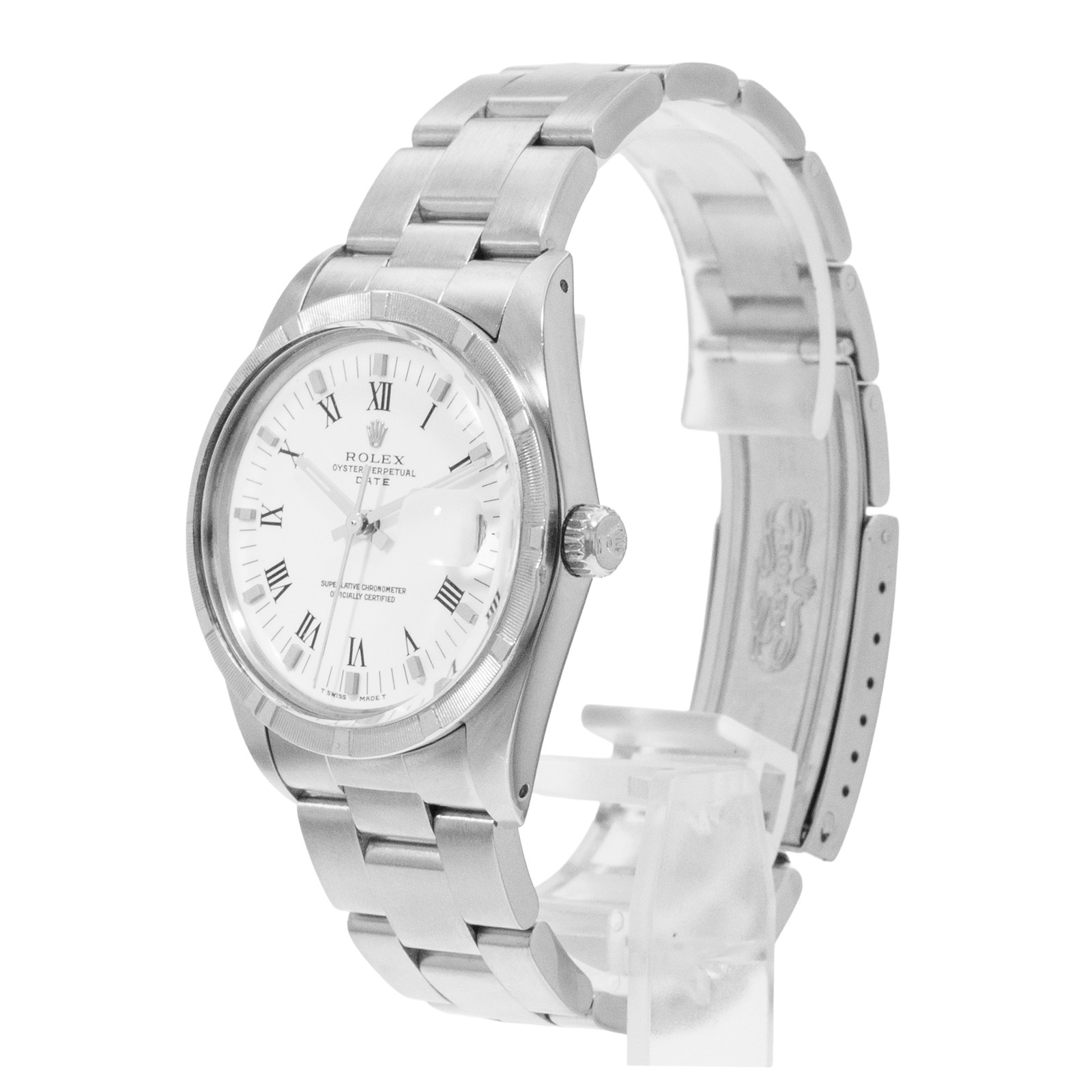 Rolex Oyster Perpetual Date 34 15010 White Roman Steel Oyster Mens Watch 1989