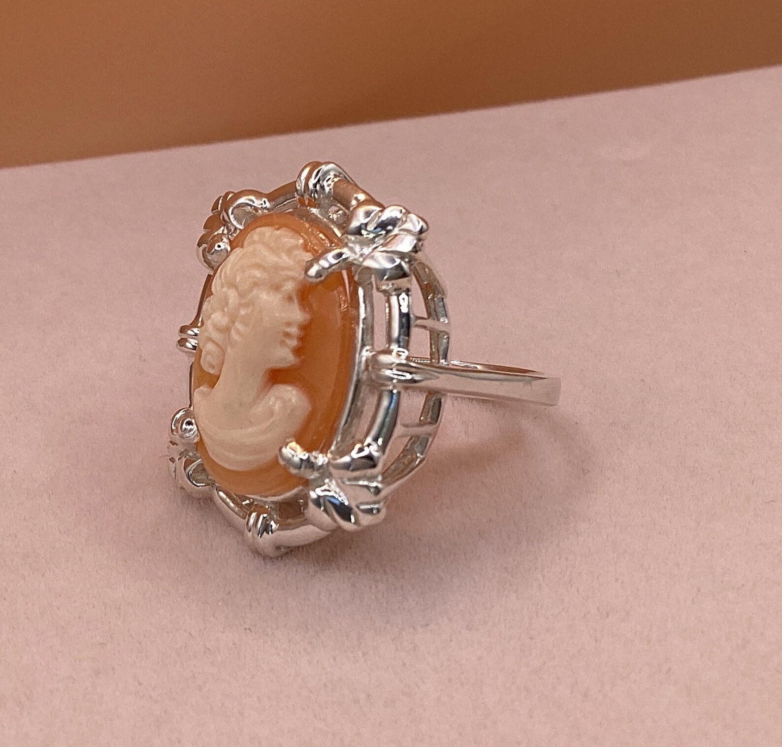 Shell Cameo Ring: Vintage Victorian Sterling Silver, Size 6 1/2 Estate Jewelry