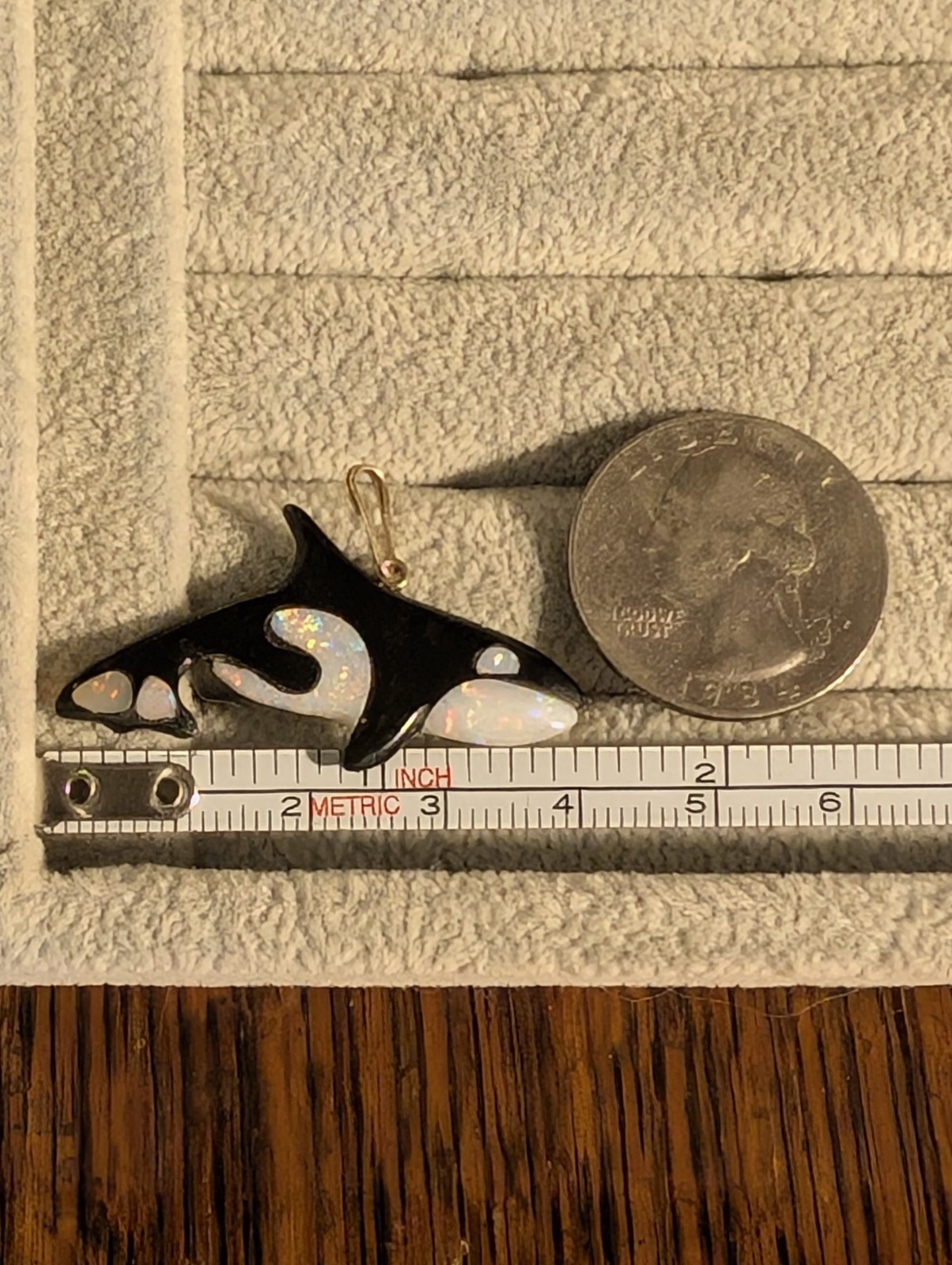 Inlaid Black Coral & Genuine Opal Sea Wolf Killer Whale Pendant W/ .925 Chain!