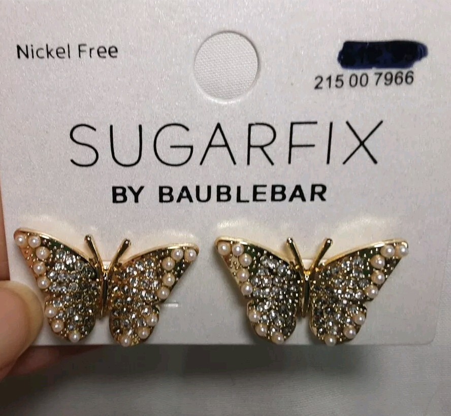 Earring Gold Tone Butterfly Crystal Sugar Fix By Baublebar Nickel Free Pierce