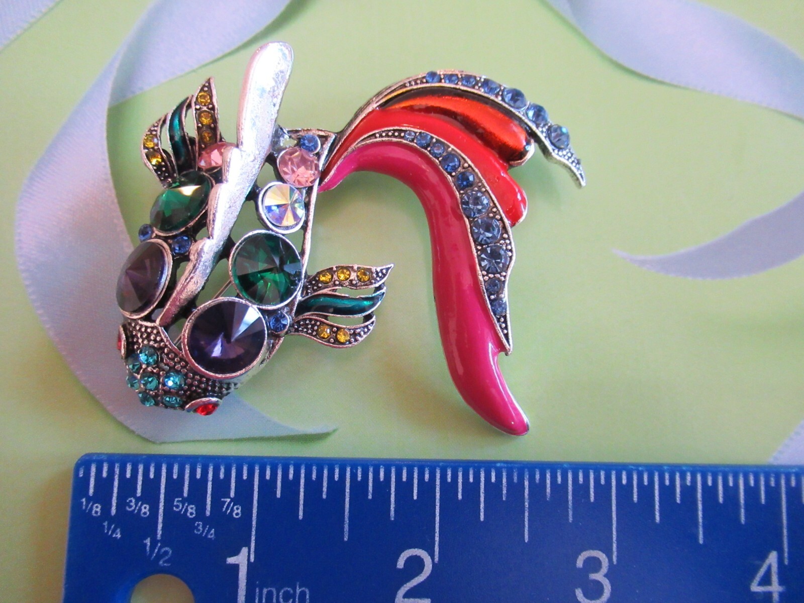 LARGE GOLD FISH ENAMEL MULTI-COLOR RHINESTONES & GEMSTONE BROOCH- YOU CHOOSE
