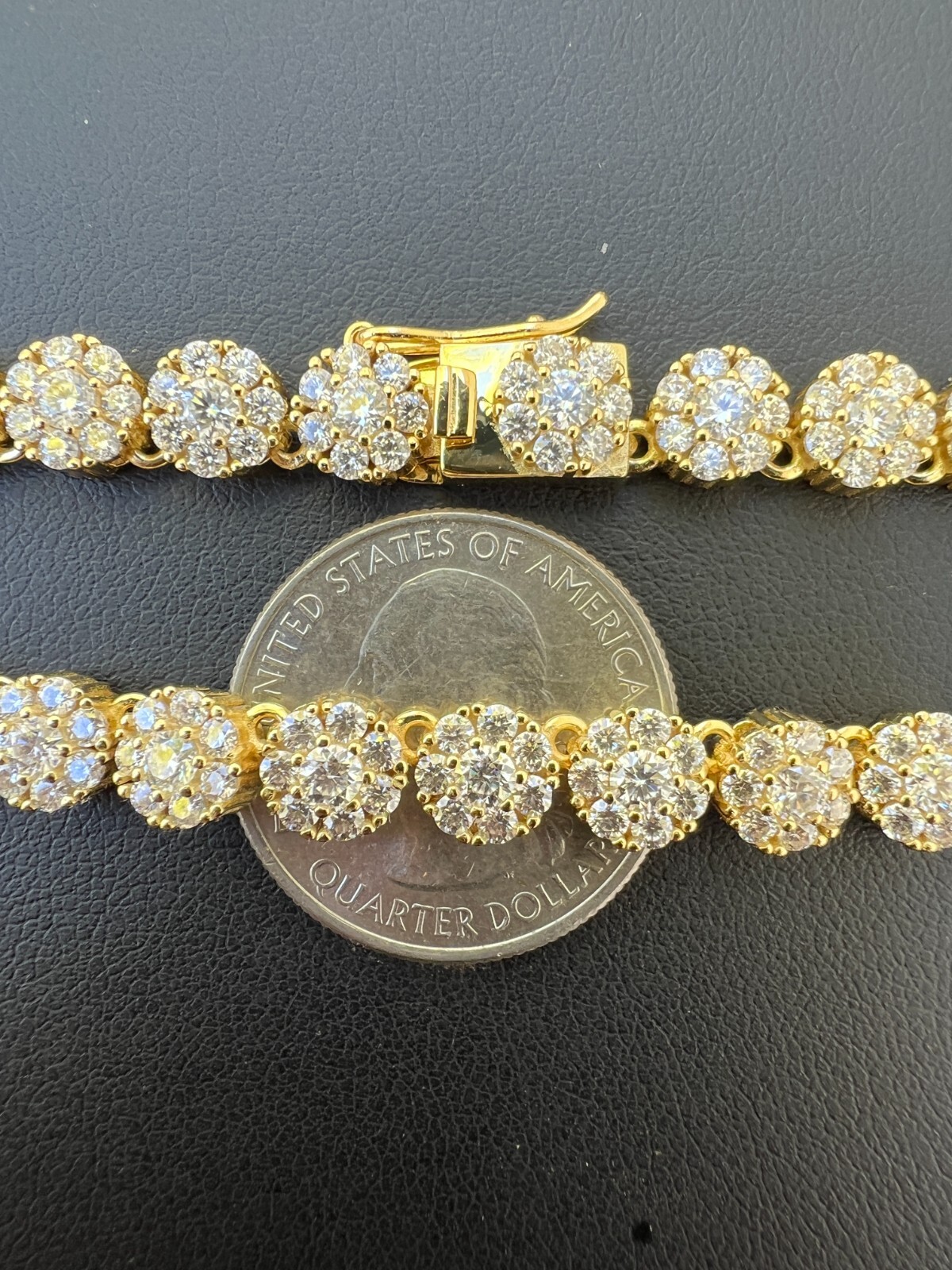 14k Gold Plated Silver Real MOISSANITE Hip Hop Cluster Tennis Chain Necklace