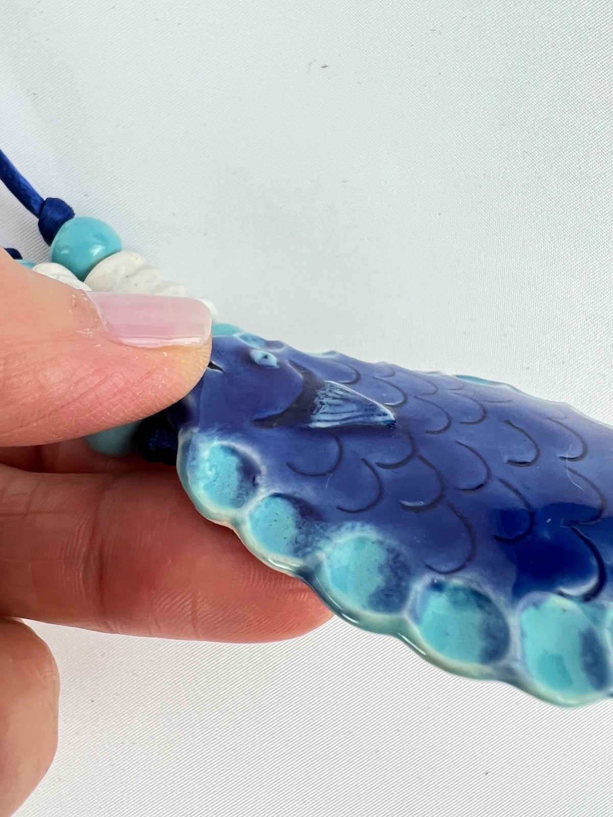 Fashion Large Ceramic Enamel Blue Fish Statement Bold Necklace Summer Cruise