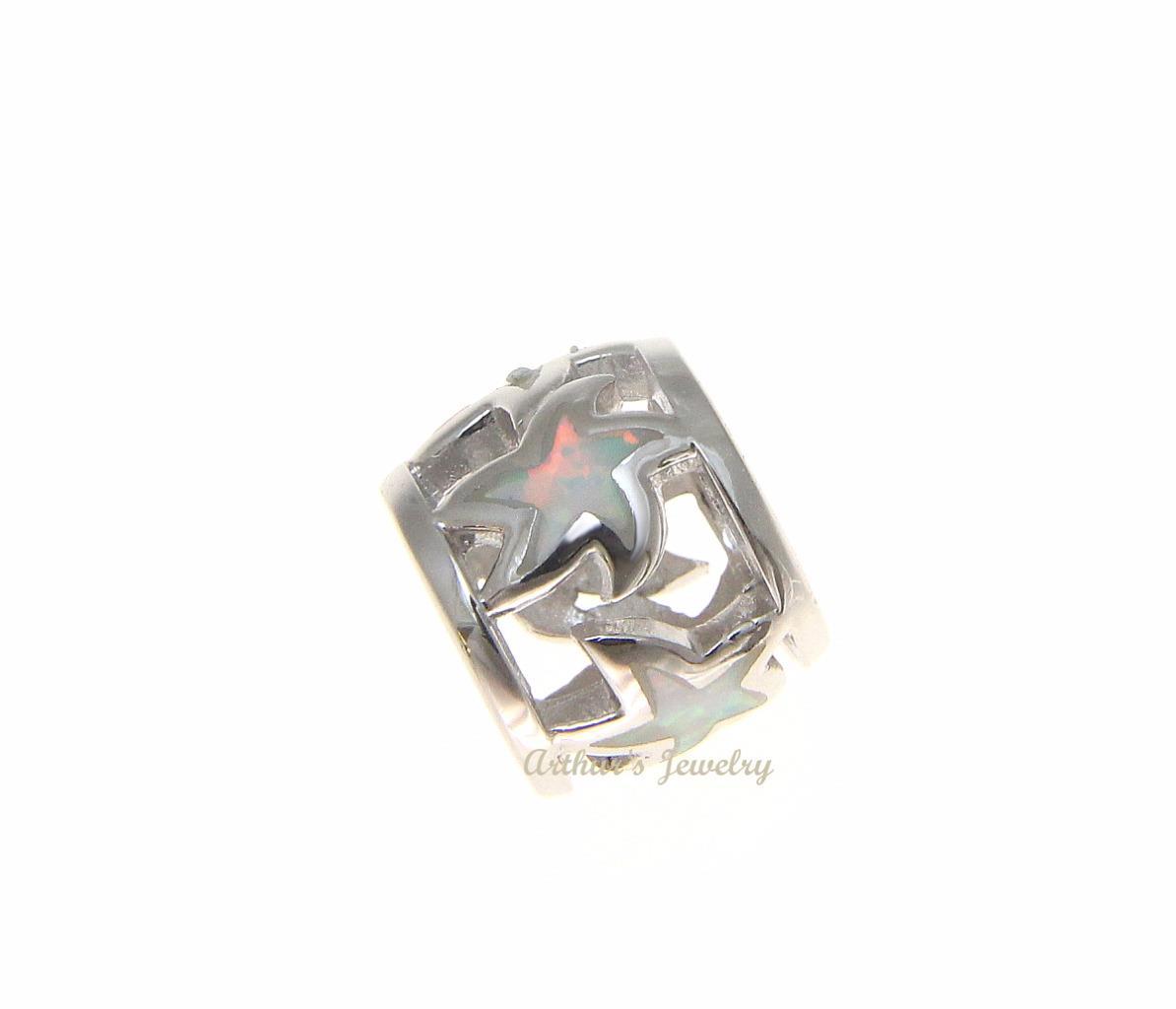 INLAY WHITE OPAL HAWAIIAN SEA STARFISH BARREL TUBE PENDANT 925 SILVER 9.35MM
