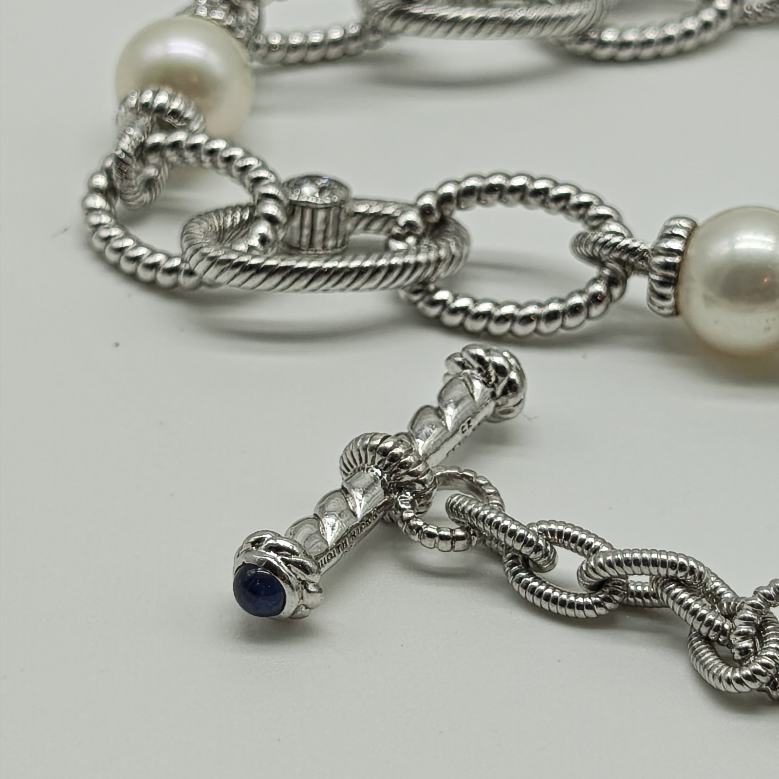 QVC Judith Ripka Sterling Silver 925 Pearl & CZ Station Bracelet 8.25″