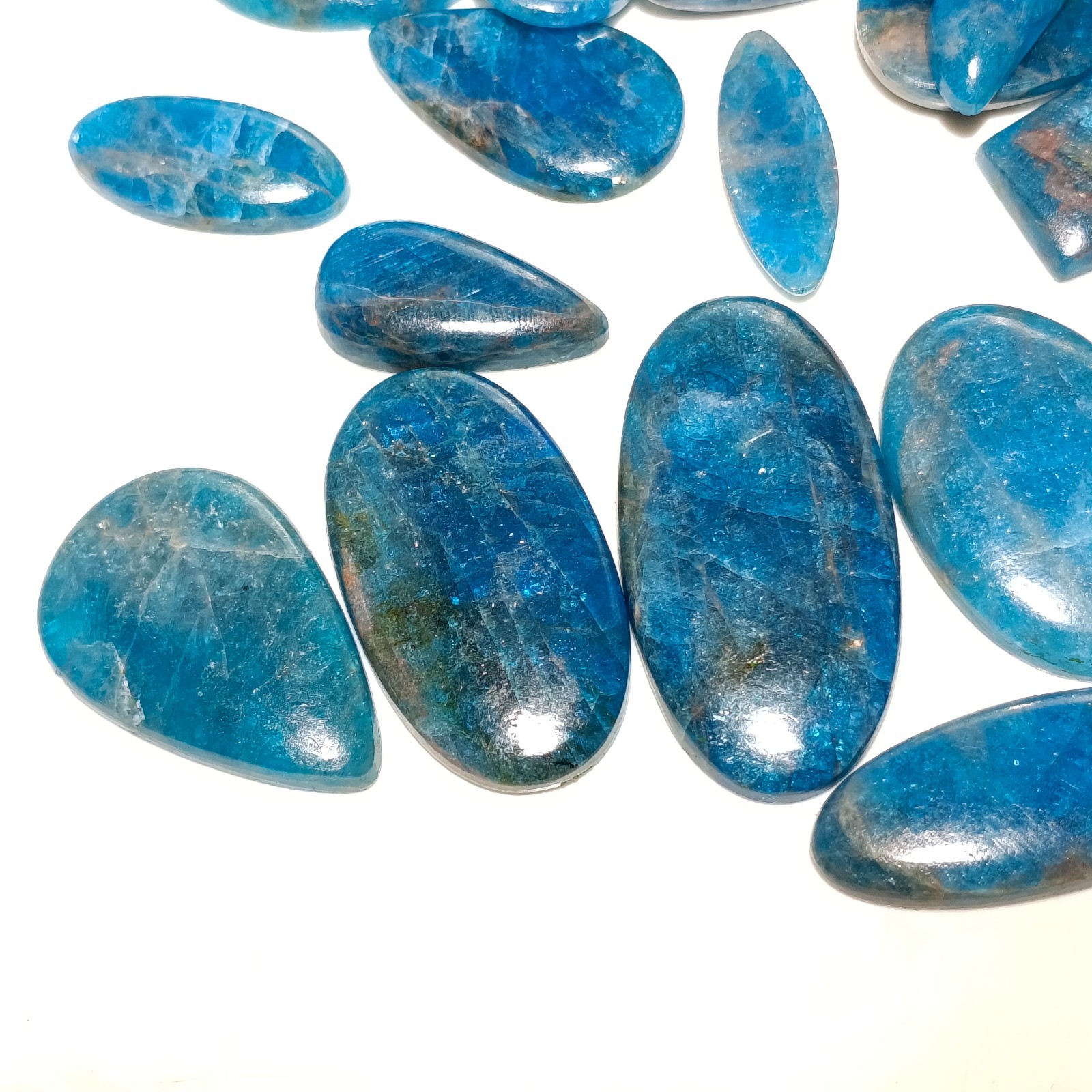 Natural Blue Apatite Polished Cabochon – Bulk Wholesale – Mixed Shapes 15–30 mm