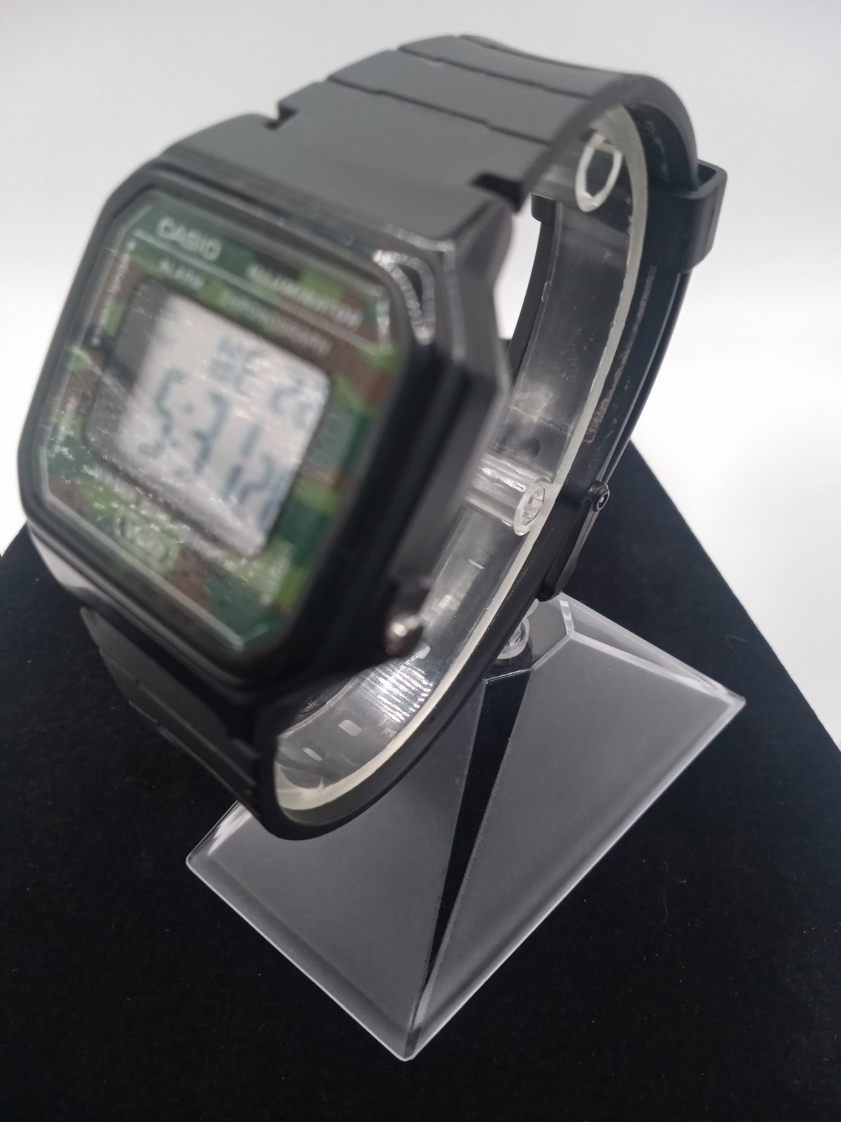 Casio Mens Watch 38mm Digital Green Camo Dial Black Resin 3454 W-217H