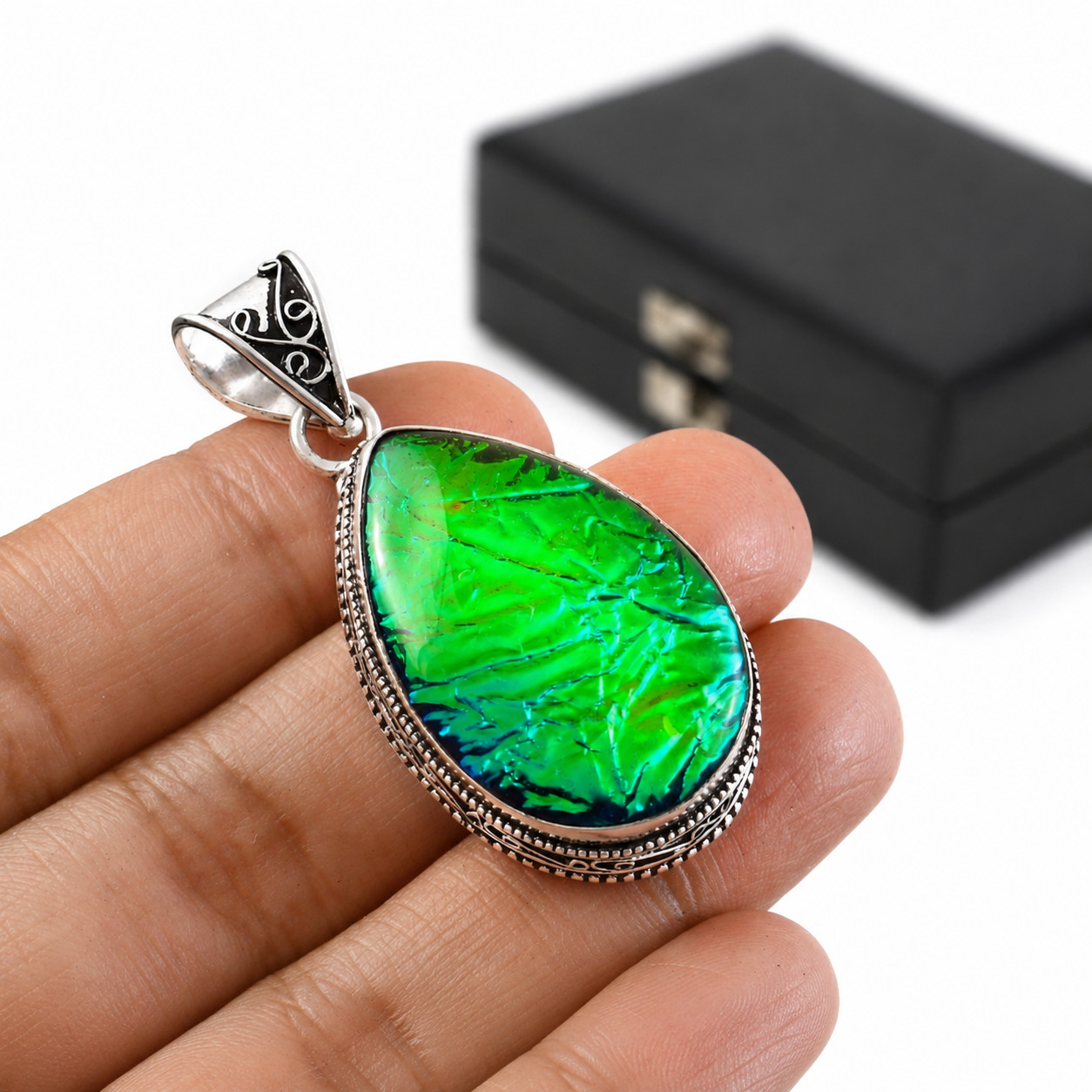 Triplet Fire Opal Gemstone Pendant 925 Sterling Silver Handmade Jewelry