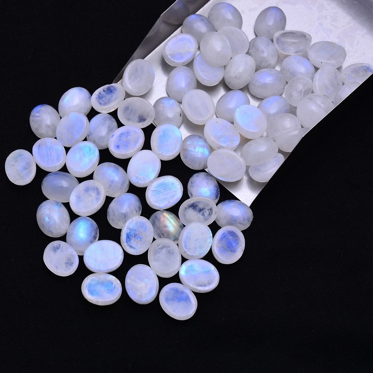 10 Pcs Natural Blue Shine Moonstone 11mm*9mm Oval Cabochon Untreated Gemstones
