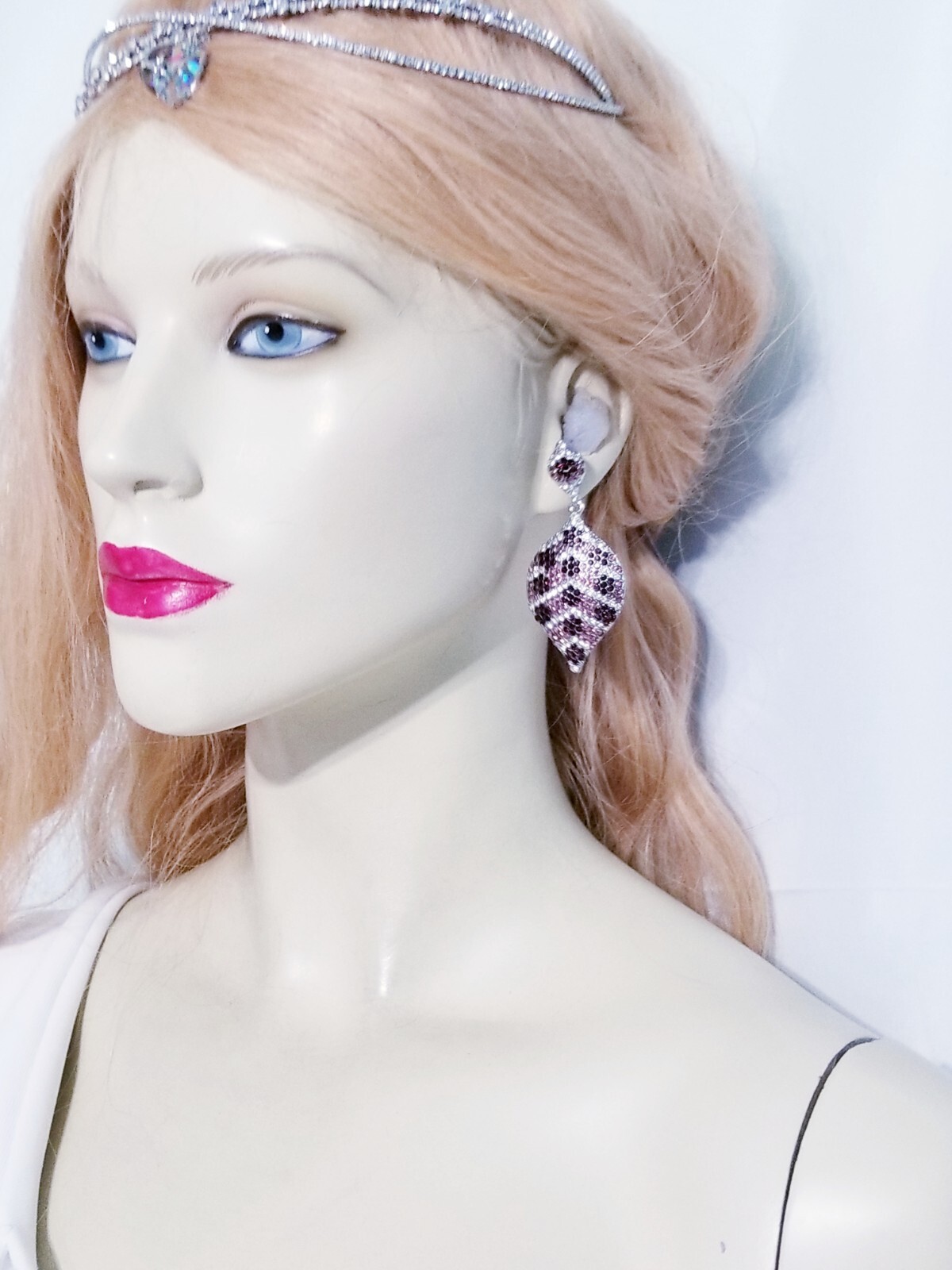 Chandelier Rhinestone Crystal Pageant Bridal Earrings Purple Drop Dangle 2.8 In