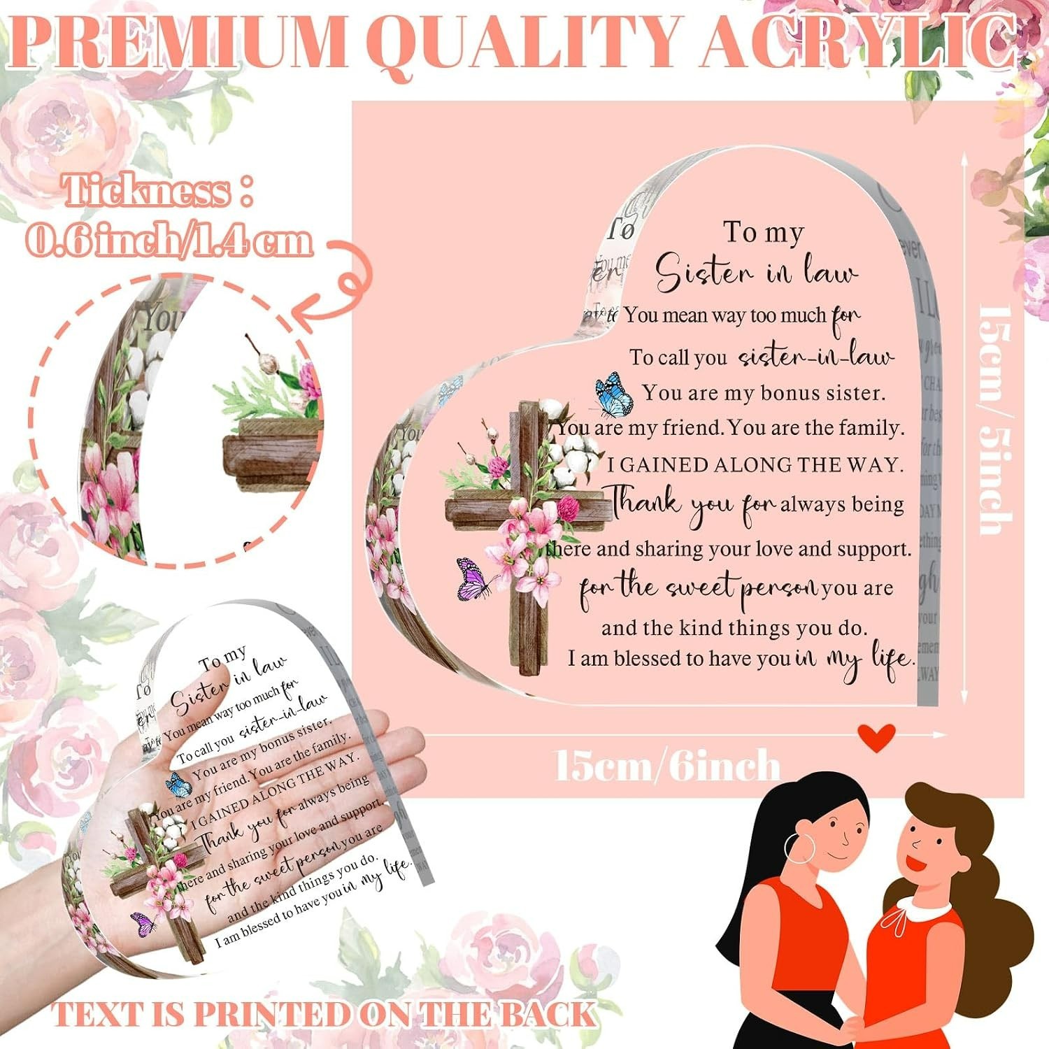 Heart-Shaped Acrylic Keepsake for Sister in Law – Touching Gift for Any Occasion