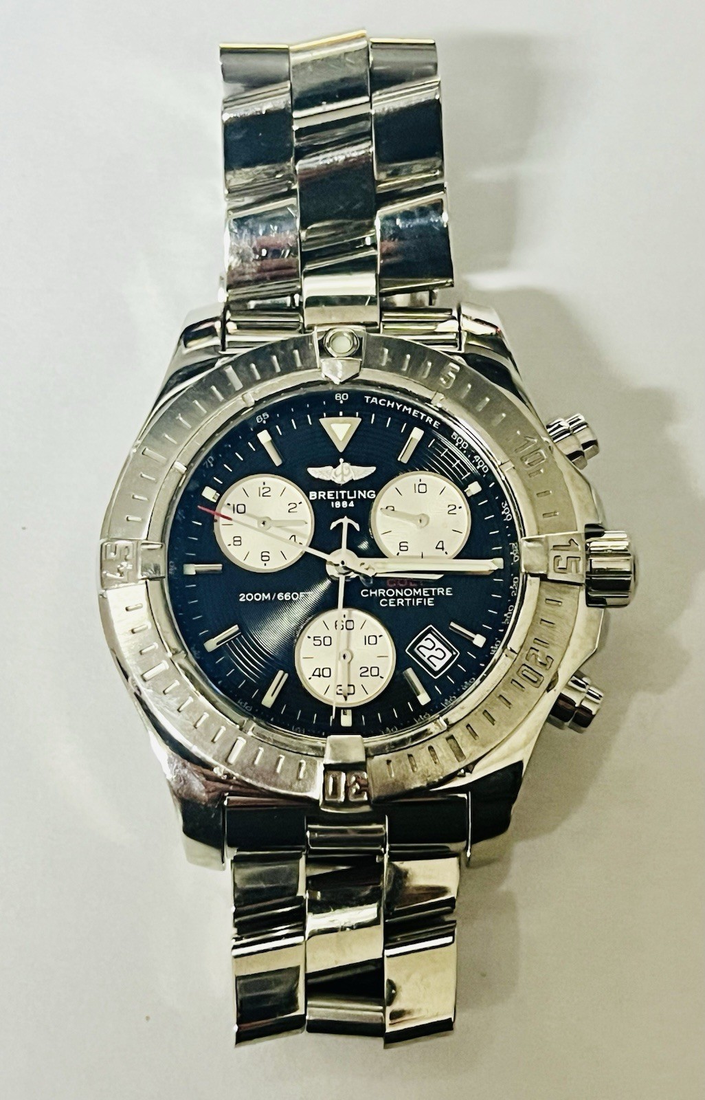Breitling Colt A73380 Quartz Movement SS Chronograph Black Dial Watch 40mm