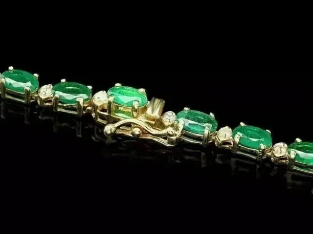11Ct Oval Cut Lab Created Emerald Women’s Tennis Necklace 14K Yellow Gold Finish