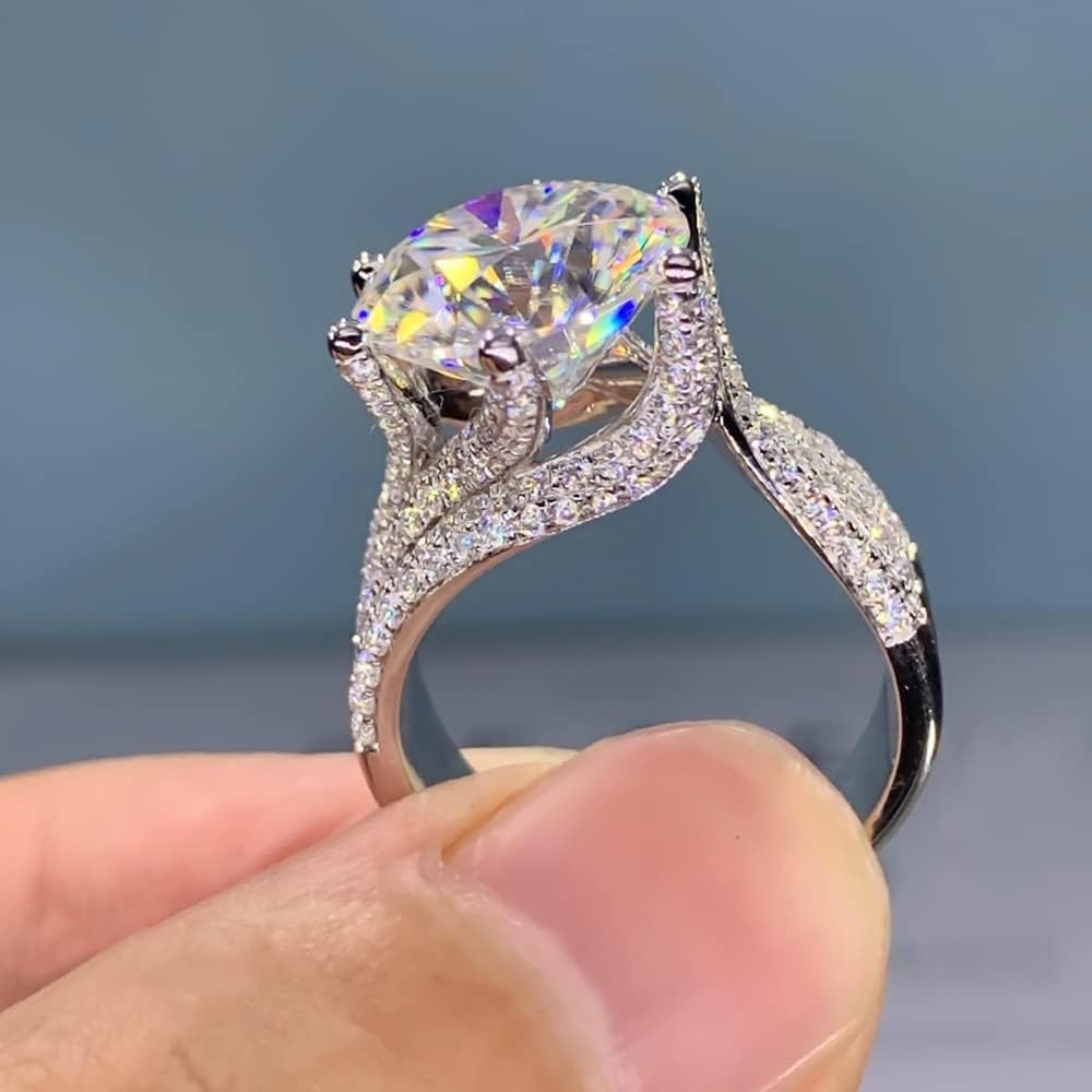5CT VVS1 Sterling Silver Moissanite Engagement Ring Wedding Band For Women