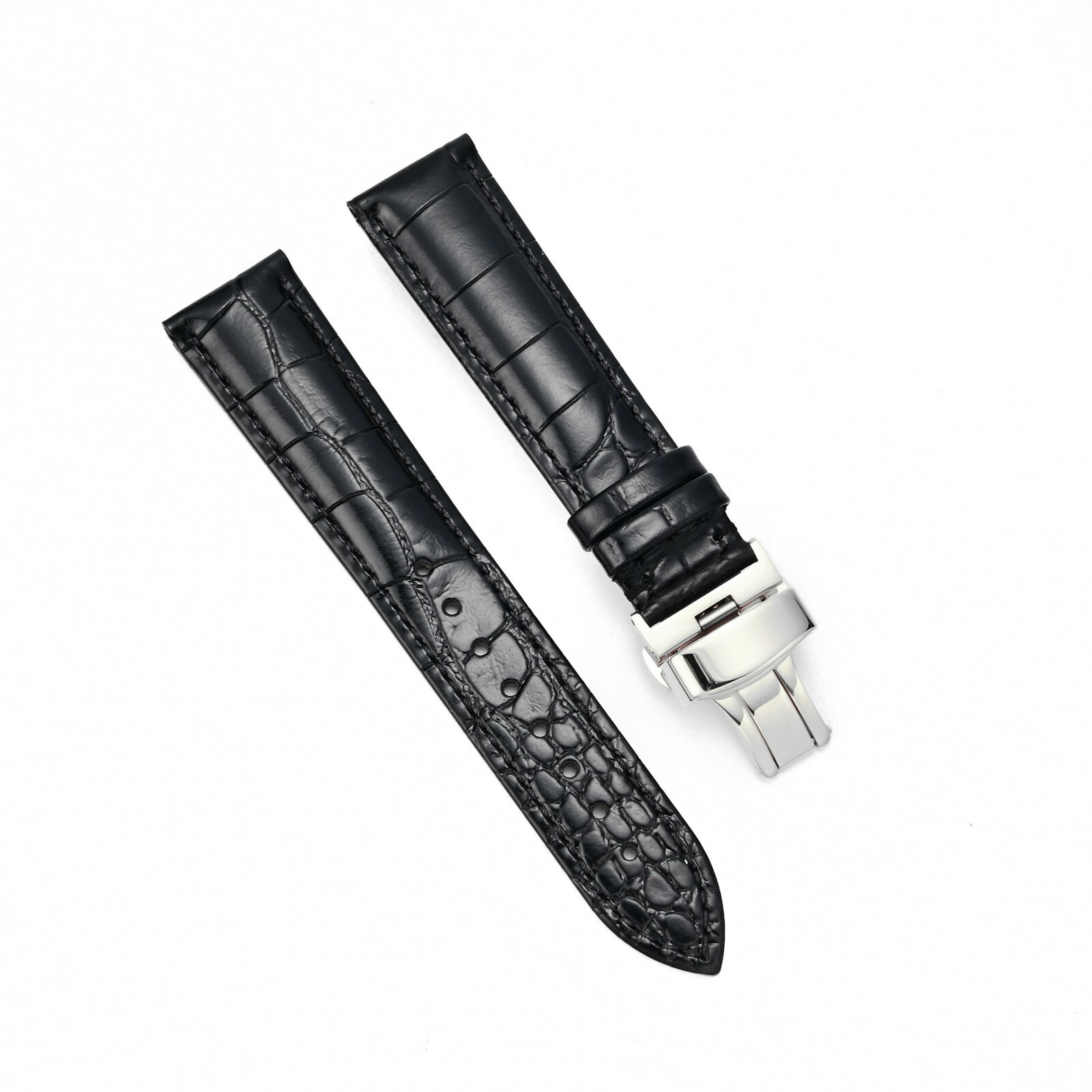18-24mm Watch Strap Band Genuine Leather Alligator Patterned Deployment Clasp