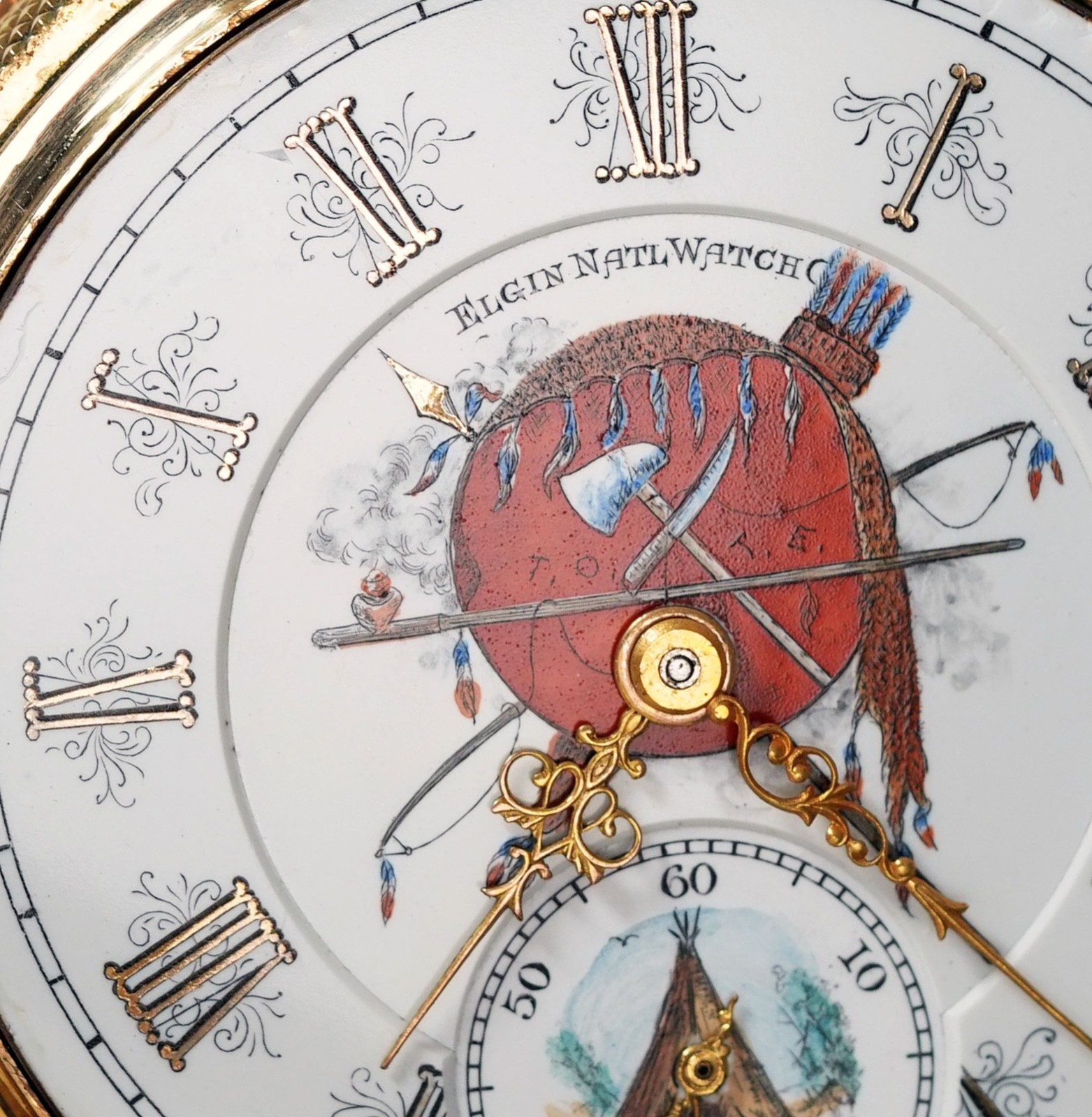 ELGIN NATIVE AMERICAN IMAGERY DIAL 18 SIZE EXTREMELY RARE POCKET WATCH