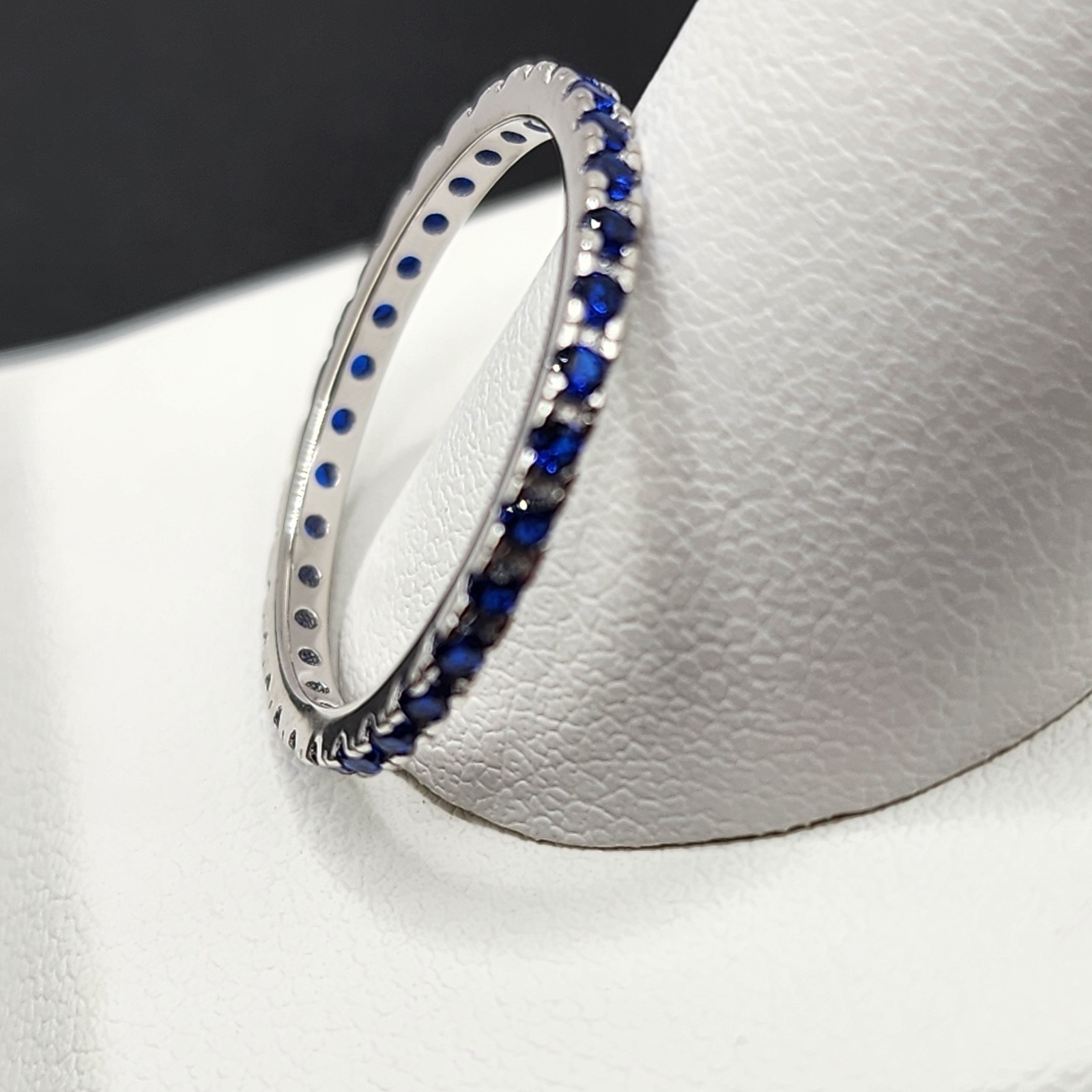 925 NEW Sterling Silver Blue CZ Eternity Band 2mm Size 7 ~FREE SHIPPING ~