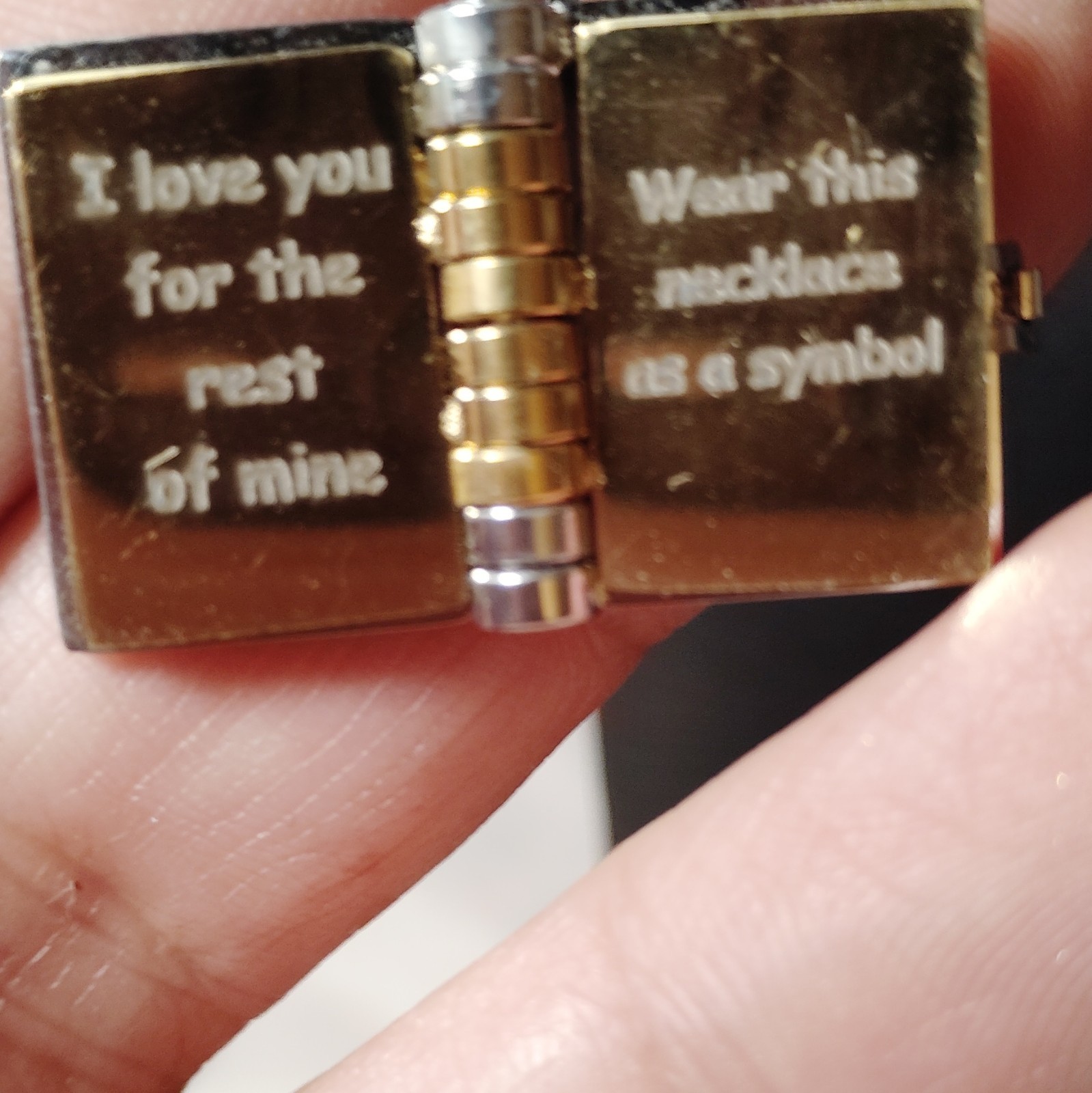 Gold Plated Cable Chain Necklace Rectangle Book Locket Pendant Engraved Love