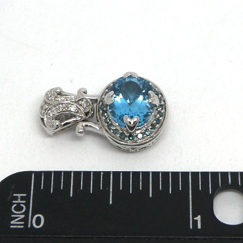 14k White Gold Blue Zircon & Diamond Pendant