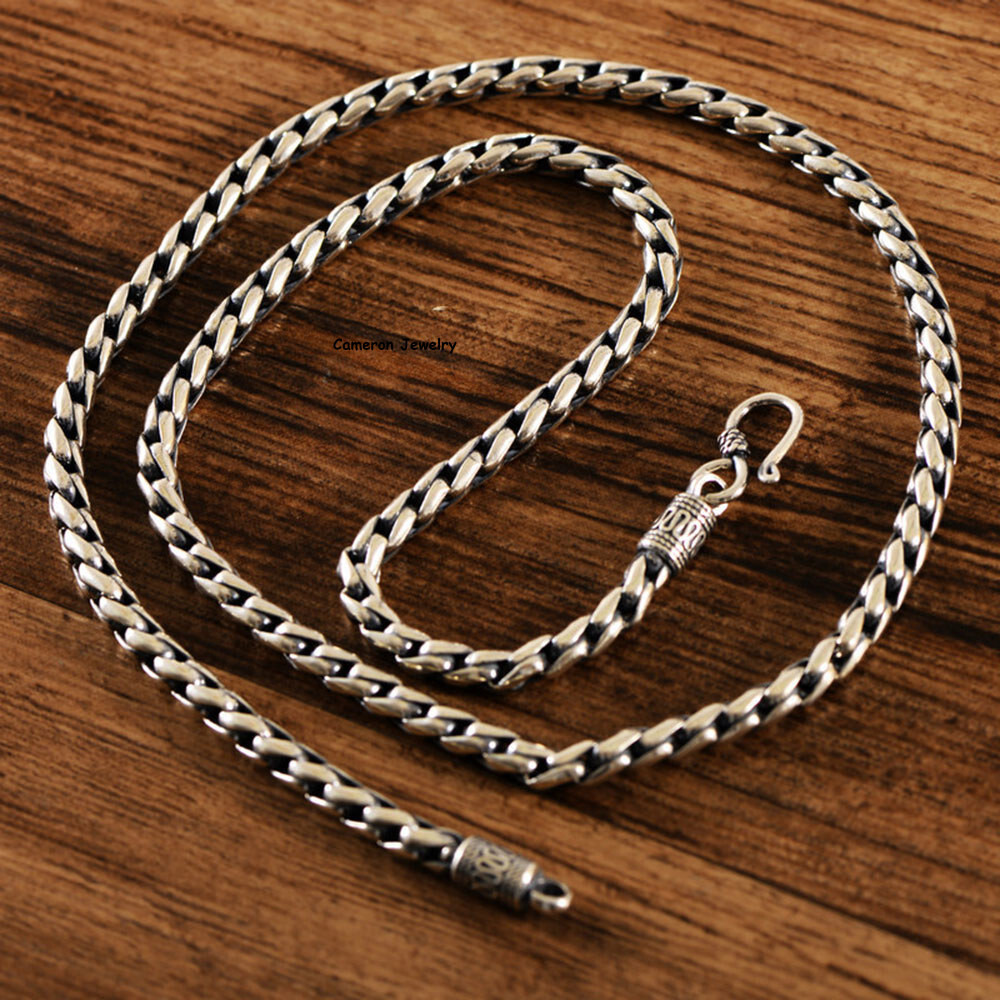 Solid S925 Sterling Silver Chain 4mm Rope Wheat Link Necklace 60-61g 23.6inch