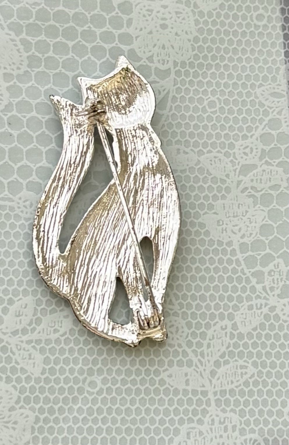 Vintage Cat marcasite Brooch Pin / Silver Tone Metal