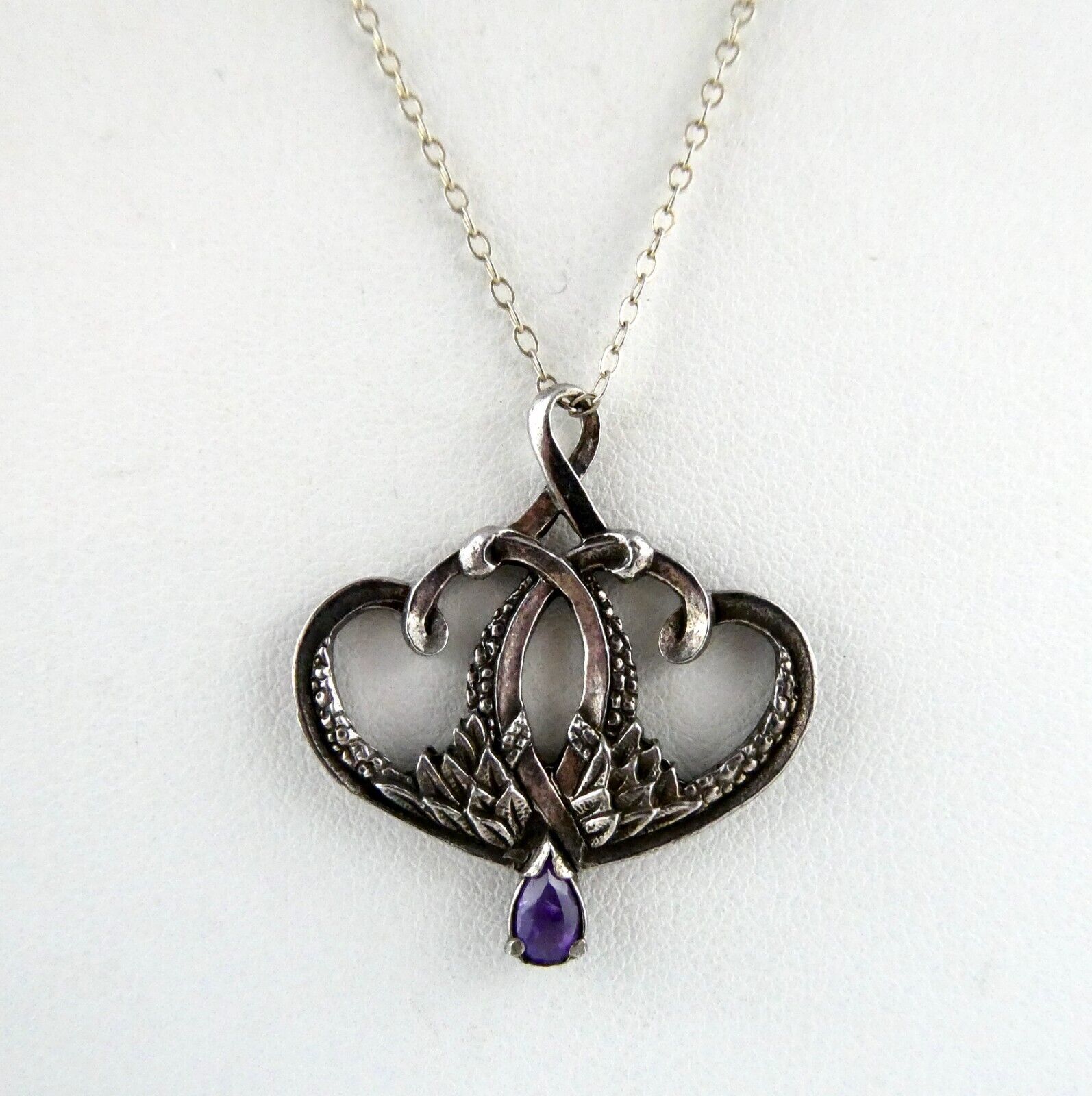 Franklin Mint Sterling Silver Amethyst Pendant Necklace 925 1983 FM 18 Inches