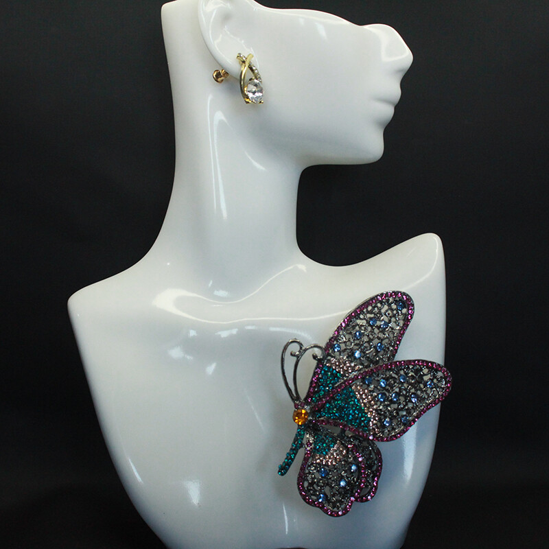 Vintage Large Size Blue Purple Butterfly Zircon Alloy Corsage Brooch Collar Pin