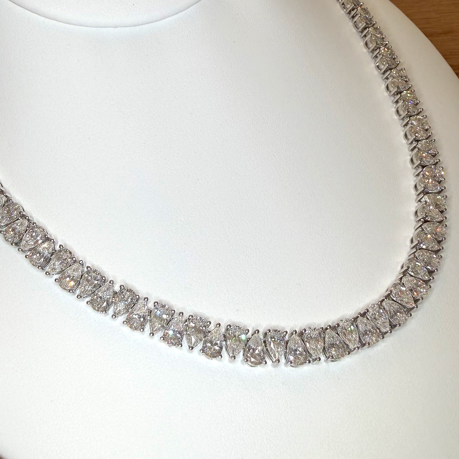 65.5CTW Certified Moissanite Alternating Pear Cut Tennis Chain Real 925 Silver