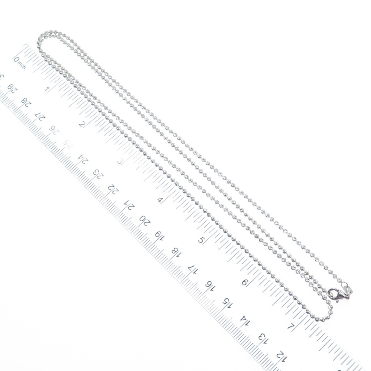CHRYSOS 925 Sterling Silver Italy Diamond-Cut Ball Beaded Chain Necklace 28″