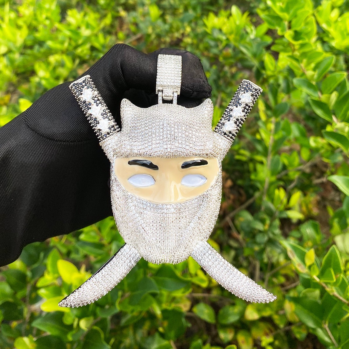 Hip Hop Iced CZ Bling Ninja Pendant Necklace Chain Men Rapper Jewelry