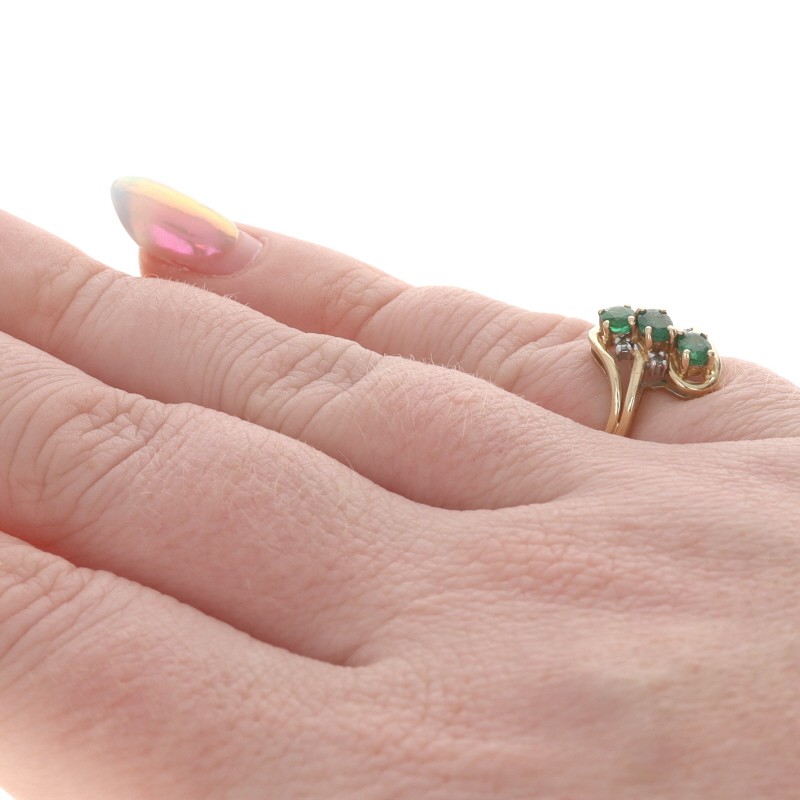 Yellow Gold Emerald Diamond Bypass Ring – 10k Oval .44ctw